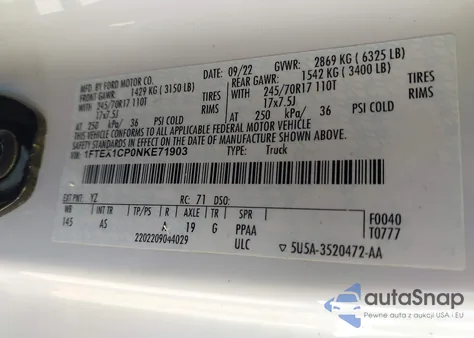 2022 Ford F-150 Xl z USA, uszkodzony, nr VIN 1FTEX1CP0NKE71903